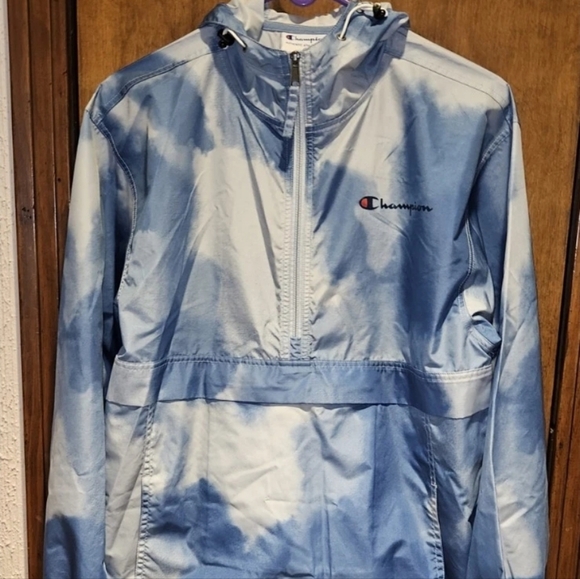 Champion Packable All Over Print Jacket Shield Blue Tonal Wash Cloud V1012P 5493 - Picture 2 of 7